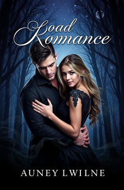 A captivating book cover that blends elements of dark romance and soft romance, featuring a mysterious, shadowy forest under a starry night sky