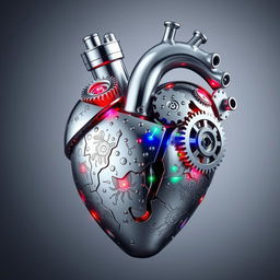 A metallic human heart, artistically designed to showcase creativity and innovation