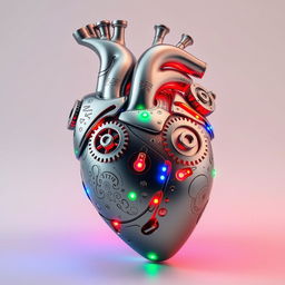 A metallic human heart, artistically designed to showcase creativity and innovation