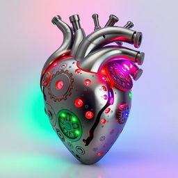 A metallic human heart, artistically designed to showcase creativity and innovation