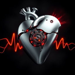 A metallic human heart designed to visually represent the phrase "latiendo fuerte" (beating strong)