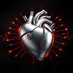 A metallic human heart designed to visually represent the phrase "latiendo fuerte" (beating strong)