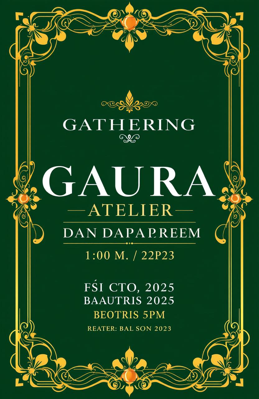 Create a stunning cover design for an event titled 'GATHERING GAURA ATELIER DAN DAPOER OEMOEM'
