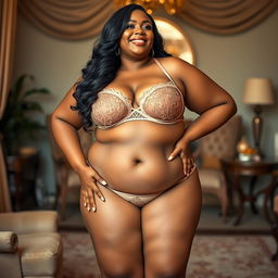 A confident plus-size woman posing in elegant lingerie, embodying body positivity and self-love