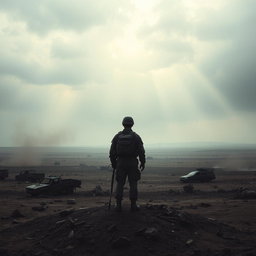 A heavy silence surrounding a war zone depicted in a dramatic and powerful manner