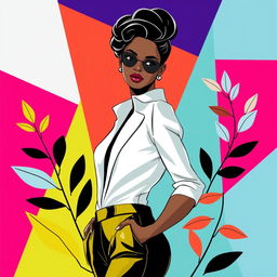 A vibrant and minimalistic illustration inspired by Malika Favre's unique style, featuring bold colors and clean lines