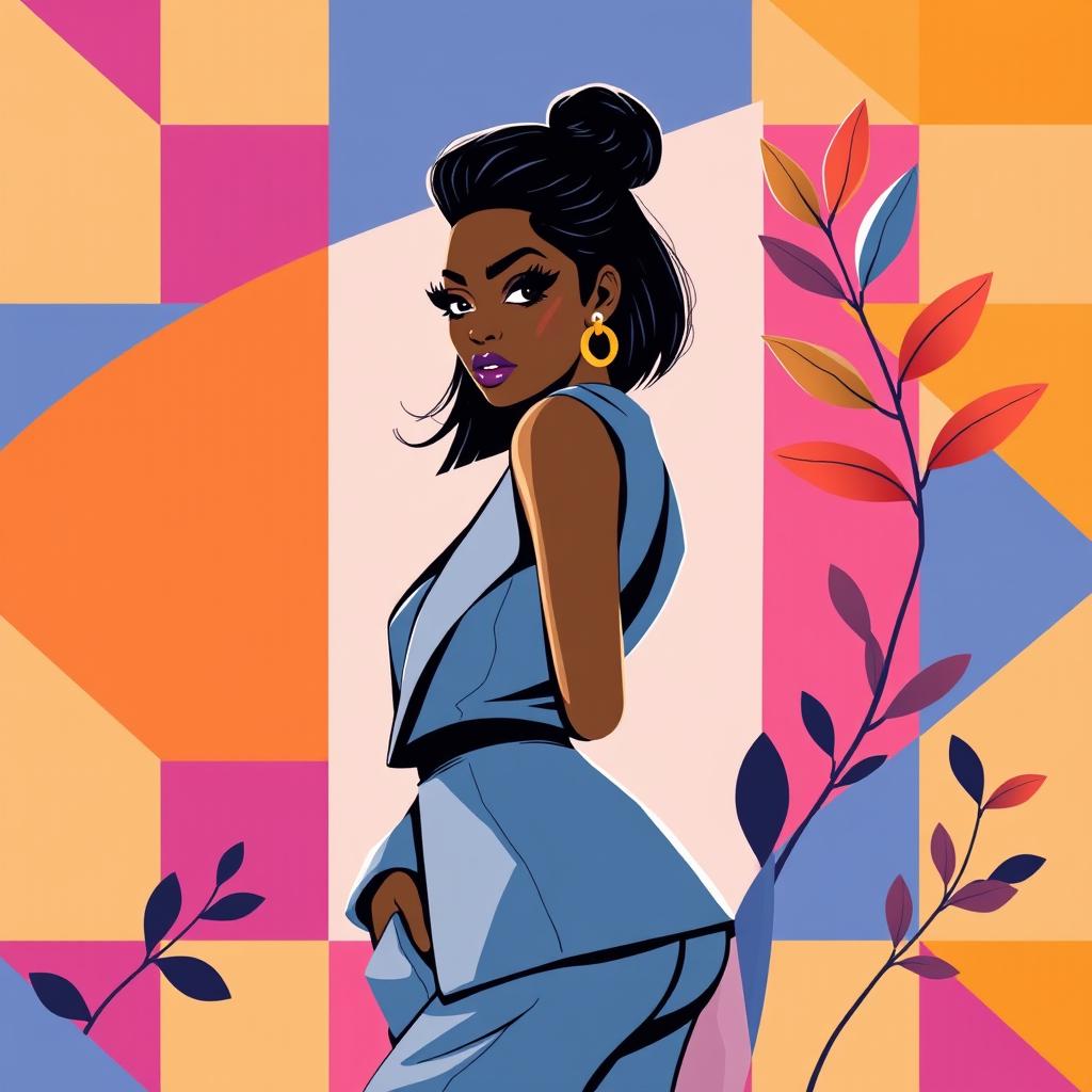A vibrant and minimalistic illustration inspired by Malika Favre's unique style, featuring bold colors and clean lines