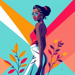 A vibrant and minimalistic illustration inspired by Malika Favre's unique style, featuring bold colors and clean lines