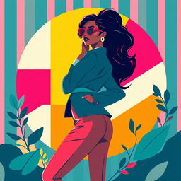 A vibrant and minimalistic illustration inspired by Malika Favre's unique style, featuring bold colors and clean lines