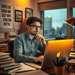 A portrait of a dedicated professional immersed in work, showcasing concentration and determination