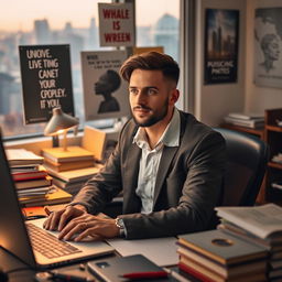 A portrait of a dedicated professional immersed in work, showcasing concentration and determination