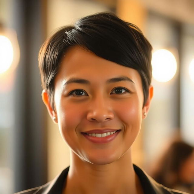 A portrait of a person with a straightened head position, displaying a calm and confident expression