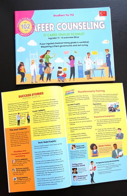 A visually appealing and informative career counseling booklet aimed at students in grades 10 to 12 from government schools in Bihar, India
