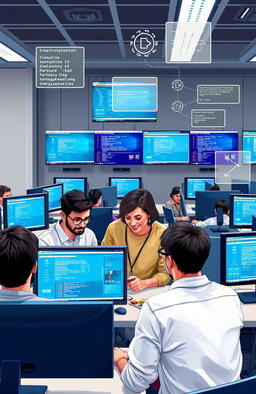 A detailed illustration of a virtual laboratory setup designed for computer installation and operating systems practical learning