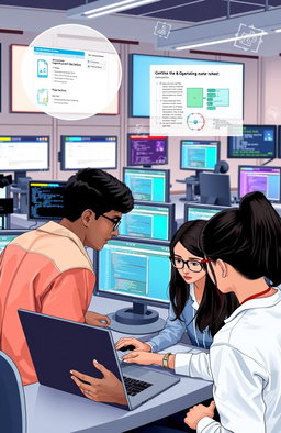 A detailed illustration of a virtual laboratory setup designed for computer installation and operating systems practical learning
