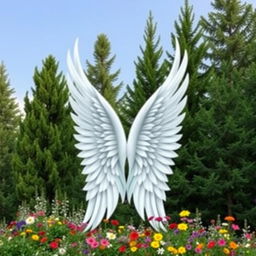 A beautiful design featuring two graceful white wings, elegantly displayed amidst a lush setting