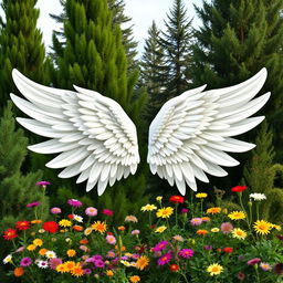 A beautiful design featuring two graceful white wings, elegantly displayed amidst a lush setting