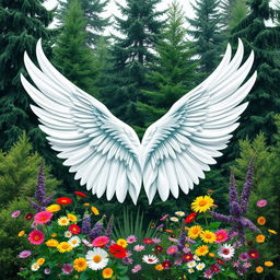 A beautiful design featuring two graceful white wings, elegantly displayed amidst a lush setting