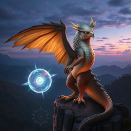 A mythical creature that is a fusion of an eagle and a dragon, featuring majestic wings that combine the feathered elegance of an eagle with the scaly, powerful feel of a dragon
