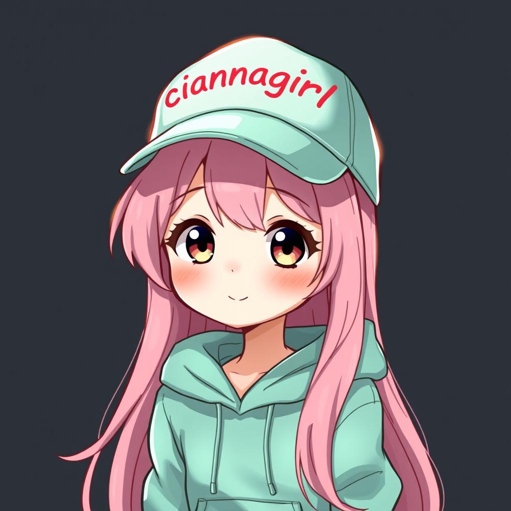 A whimsical digital illustration of an anime-style girl wearing a mint green hoodie and a cap