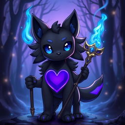 A mystical creature that appears as a black dog with deep blue, magical eyes