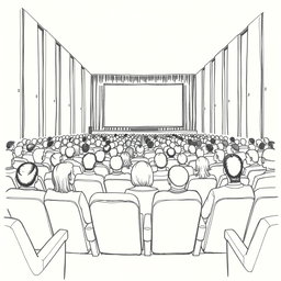 A perspective drawing of a movie theatre viewed from the back