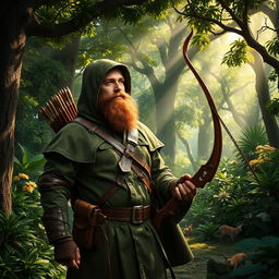A majestic ranger standing in a lush, vibrant forest