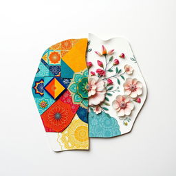 A visually striking artwork that combines two separate sheets of paper into a unified and harmonious design