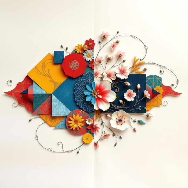 A visually striking artwork that combines two separate sheets of paper into a unified and harmonious design