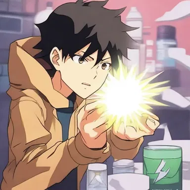 In the anime series, the protagonist finds a mysterious adhesive substance that grants him superpowers.