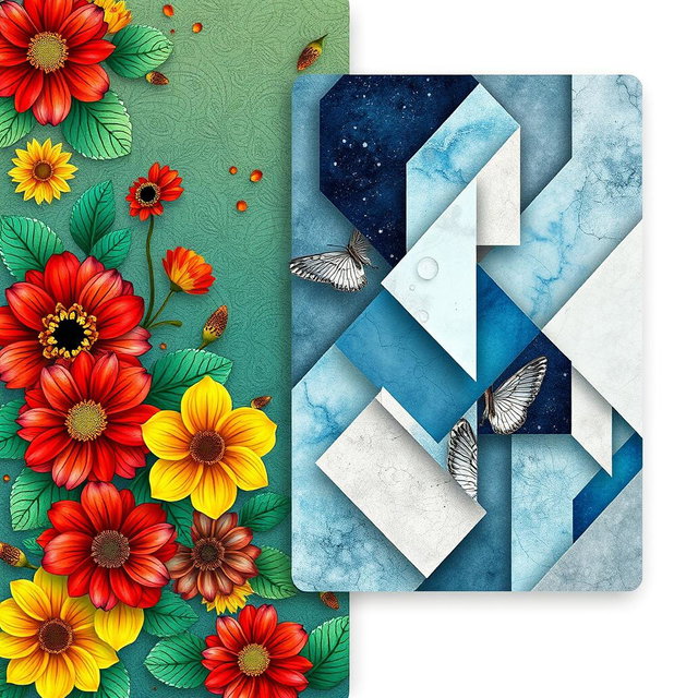 A beautifully presented digital collage that merges two sheets seamlessly, showcasing intricate patterns and stunning visuals