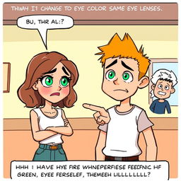 A storyboard scene featuring two characters standing together in a light-hearted yet dramatic setting