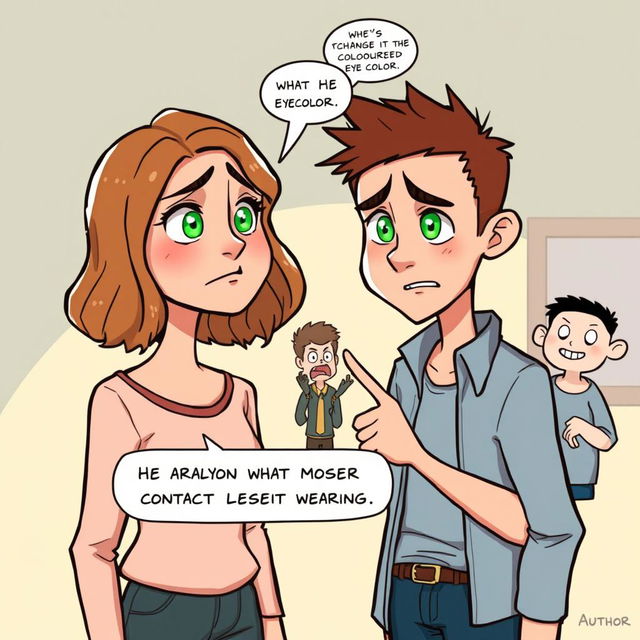 A storyboard scene featuring two characters standing together in a light-hearted yet dramatic setting