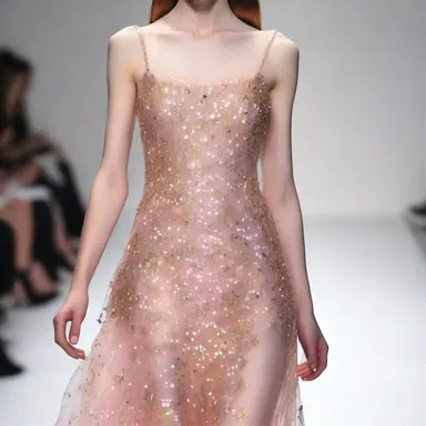 The designer used adhesive to attach the sequins onto the dress.