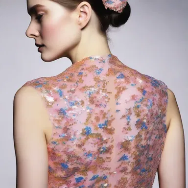 The designer used adhesive to attach the sequins onto the dress.