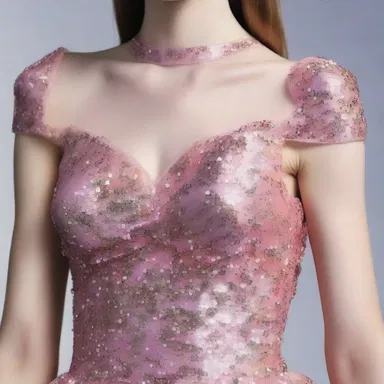 The designer used adhesive to attach the sequins onto the dress.