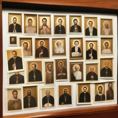The priest used an adhesive to stick the pictures of saints on the altar.