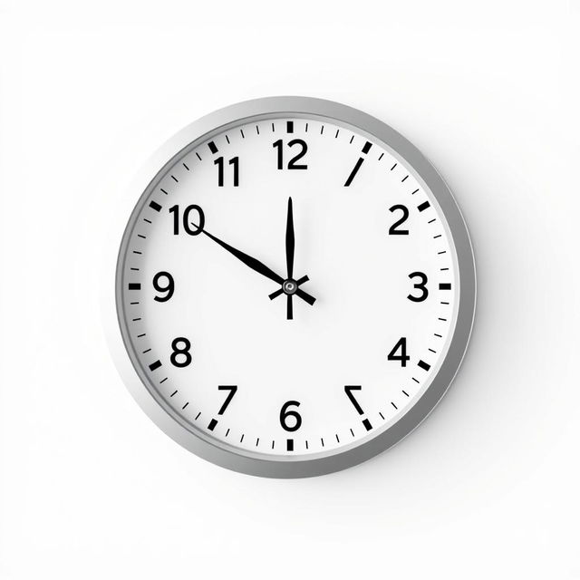 A modern clock design featuring only the numbers 12, 3, 6, and 9, depicting the time as one minute before 6:00