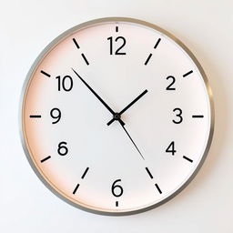 A modern clock design featuring only the numbers 12, 3, 6, and 9, depicting the time as one minute before 6:00
