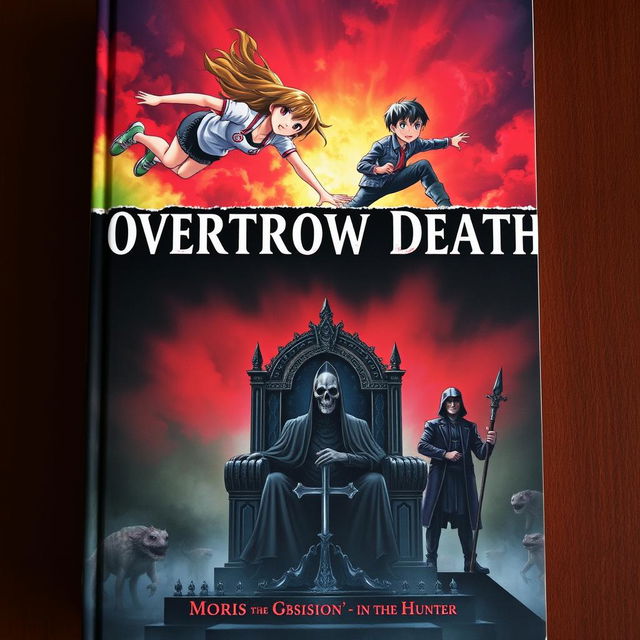 The book cover of "Overthrow Death" depicts two worlds divided by a striking line symbolizing life and death