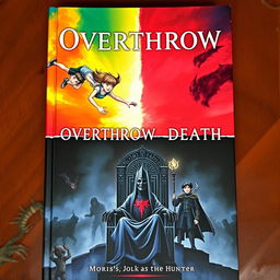 The book cover of "Overthrow Death" depicts two worlds divided by a striking line symbolizing life and death