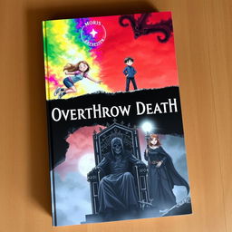 The book cover of "Overthrow Death" depicts two worlds divided by a striking line symbolizing life and death