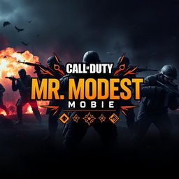 A striking profile banner for a Call of Duty Mobile streaming channel, showcasing an intense battlefield atmosphere with soldiers, modern weapons, and explosions in the background