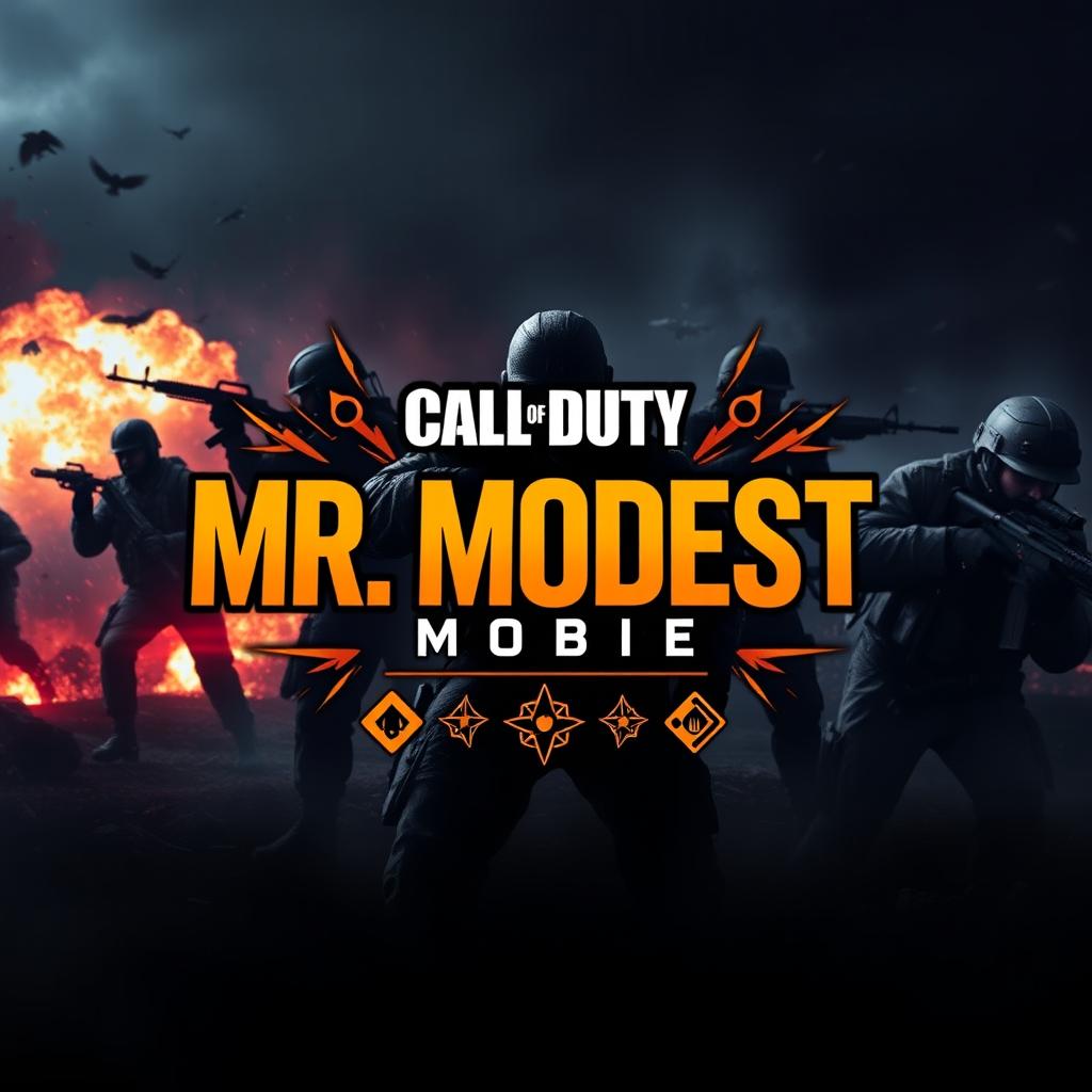 A striking profile banner for a Call of Duty Mobile streaming channel, showcasing an intense battlefield atmosphere with soldiers, modern weapons, and explosions in the background