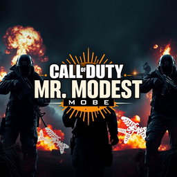 A striking profile banner for a Call of Duty Mobile streaming channel, showcasing an intense battlefield atmosphere with soldiers, modern weapons, and explosions in the background