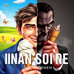 A book cover featuring a man split into two distinct halves