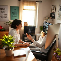 A mother generating income from the comfort of her home, working energetically at her computer