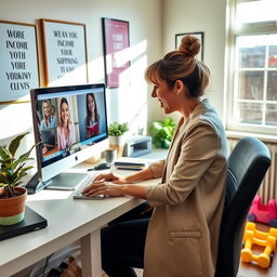 A mother generating income from the comfort of her home, working energetically at her computer
