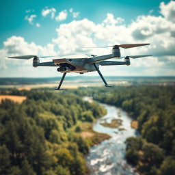 A cutting-edge STEM research drone designed for data collection and environmental monitoring, showcasing its sleek, aerodynamic body and advanced technology features