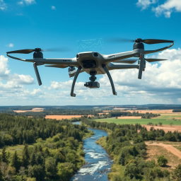 A cutting-edge STEM research drone designed for data collection and environmental monitoring, showcasing its sleek, aerodynamic body and advanced technology features